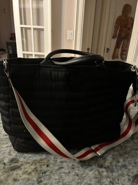 Think Royln black quilted nylon tote handbag